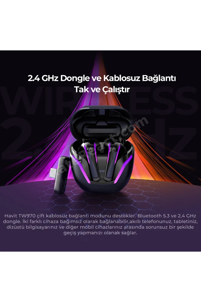 TW970 TWS RGB Gaming Bluetooth Kulaklık - 2.4GHz ve Bluetooth Modu