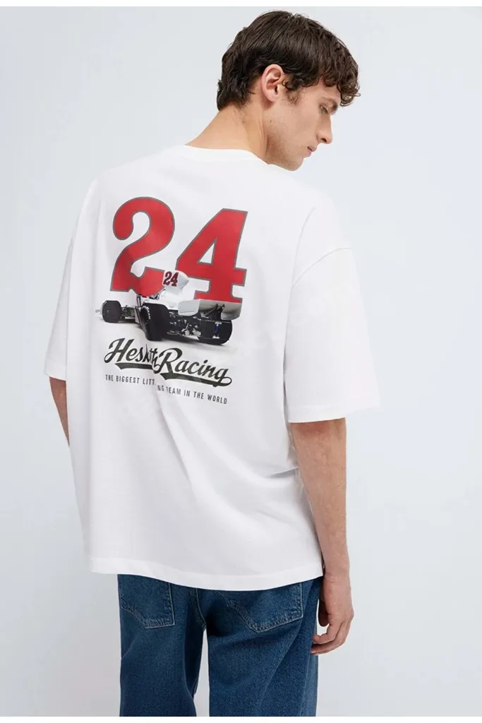 M0613352 Hasketti 24 Racing Baskılı Tişört Erkek T-Shirt BEYAZ