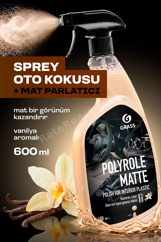 Vanilya Oto Kokusu Sprey 600 ml – Torpido & Plastik Mat Bakım (Polyrole Matte)