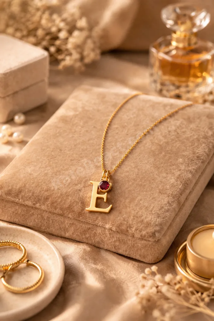 Kişiye Özel Harfli ve Doğum Taşlı Gold Rengi 925 Ayar Orjinal Gümüş Kolye