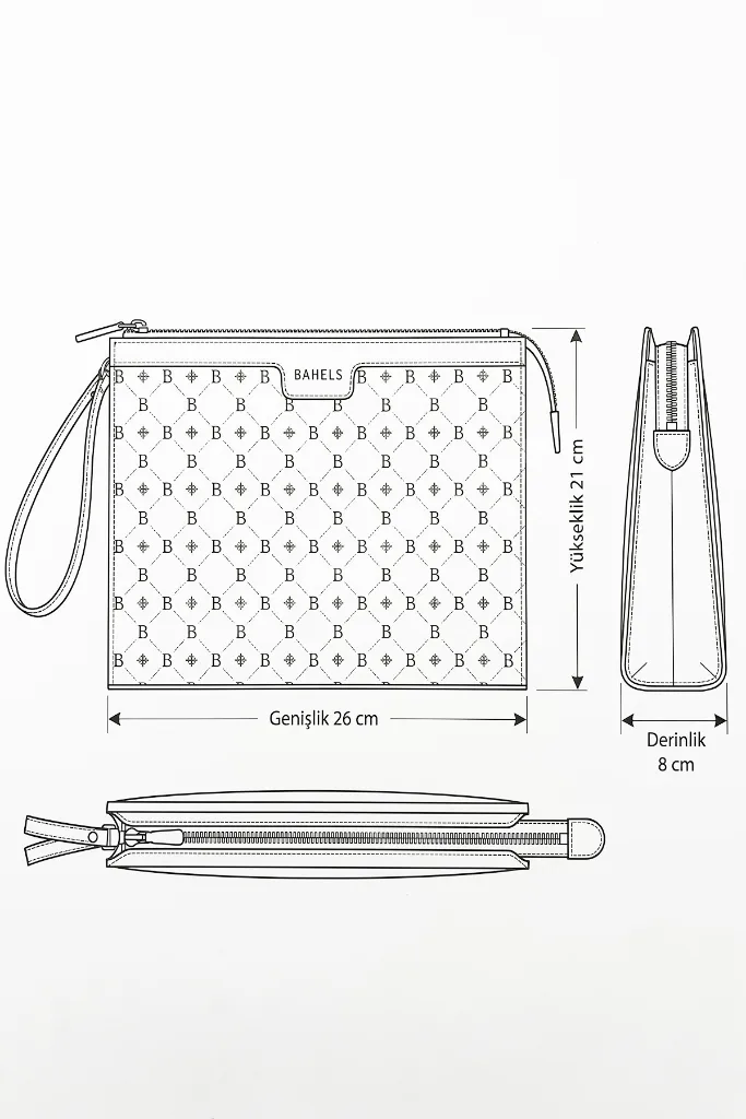 Kadın Bej Monogram Portföy Clutch Çanta