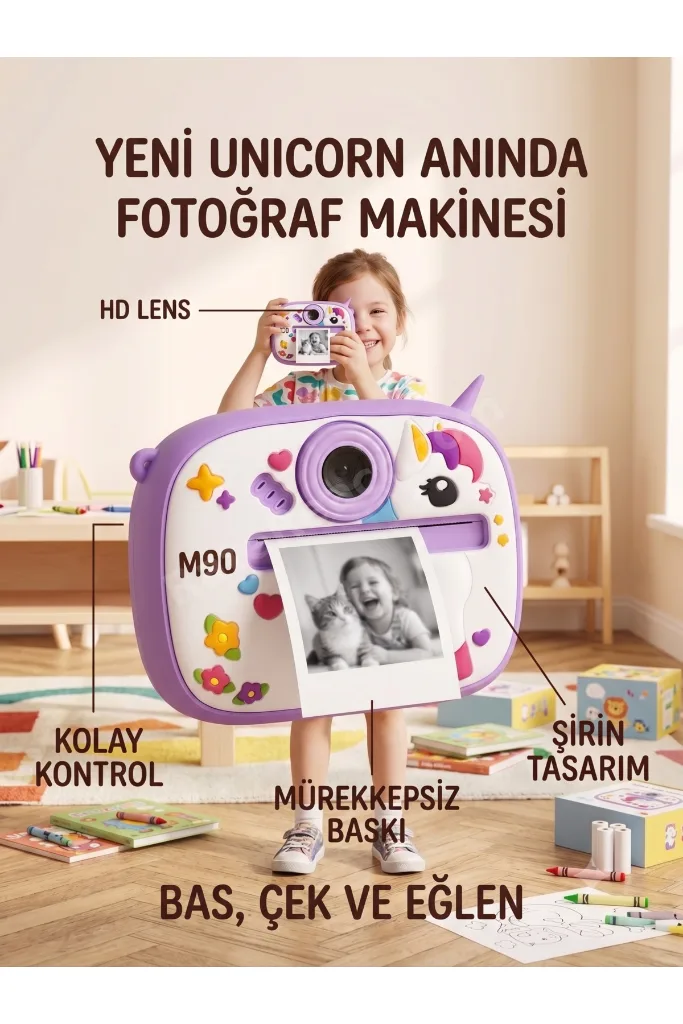 Şipşak Çocuk Fotoğraf Makinesi - Mürekkepsiz Termal Baskılı HD Dijital Kamera