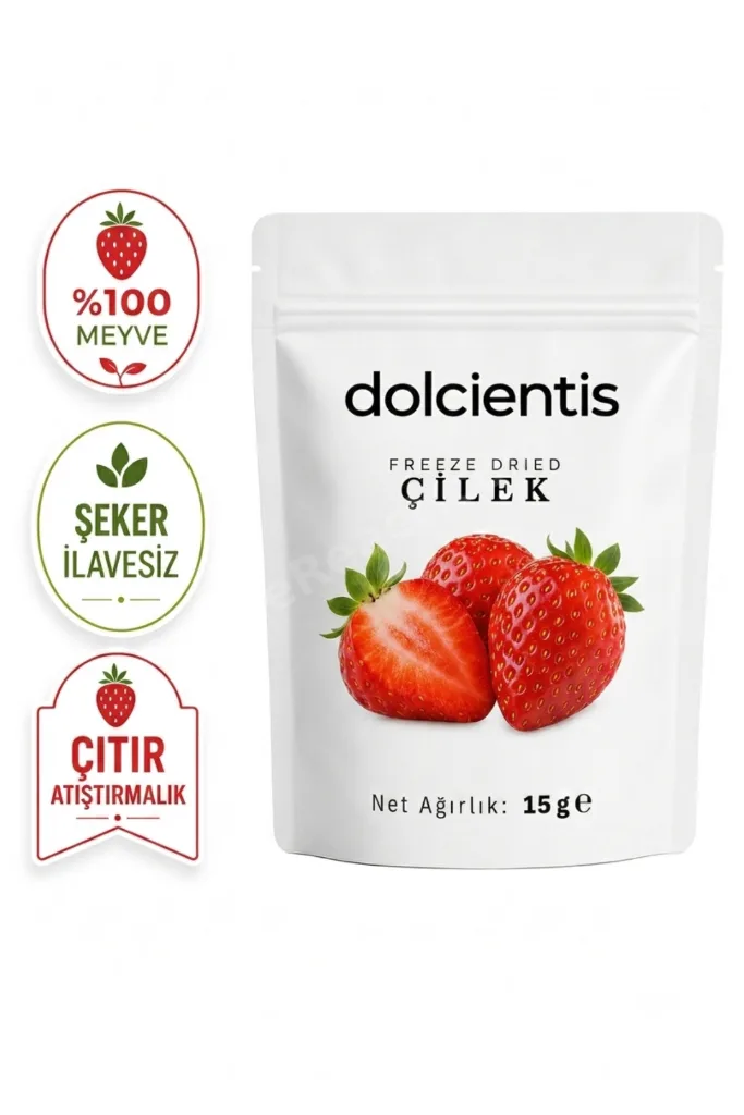 Freeze Dried Çilek 15 g Dondurularak Kurutulmuş Çıtır Çilek Cipsi Şeker İlavesiz