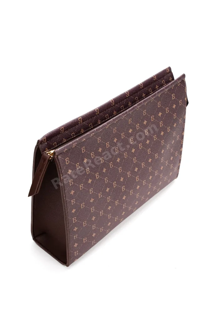 Kadın Kahve Monogram Portföy Clutch Çanta