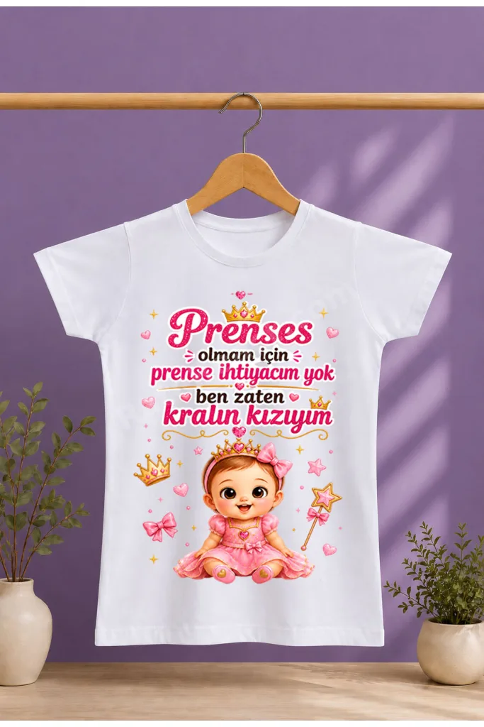 Çocuk T-Shirt Yazılı Prenses Baskılı %100 Pamuk Kısa Kol T-Shirt