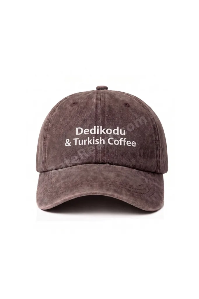 ''Dedikodu & Turkish Coffee'' Nakışlı Yıkamalı Şapka / ''Dedikodu & Türk Kahvesi'' İşlemeli Washed Baseball Cap