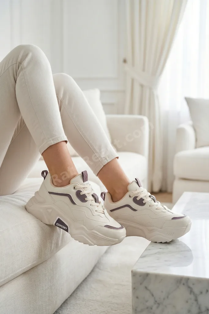 DS.PMD239K2110 Bej Mor Kadın Sneaker Günlük Spor Ayakkabı