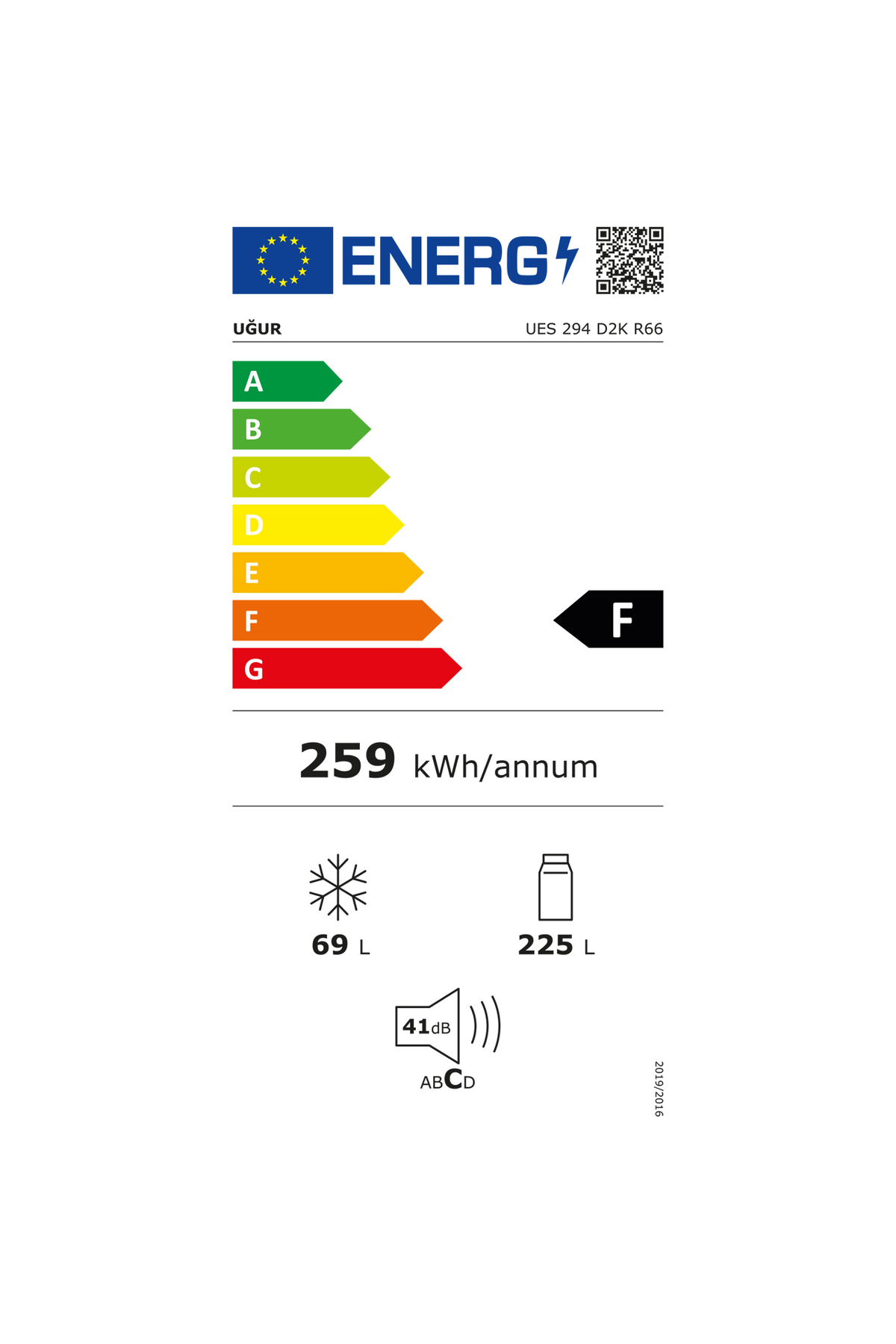UES 294 D2K R66 F Enerji Sınıfı 294 Lt Statik Üstten Donduruculu Buzdolabı