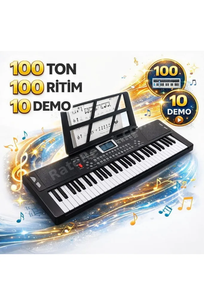 Işıklı 61 Tuşlu Çocuk Piyanosu Mikrofonlu 5 Oktav Org Dijital Keyboard Demo