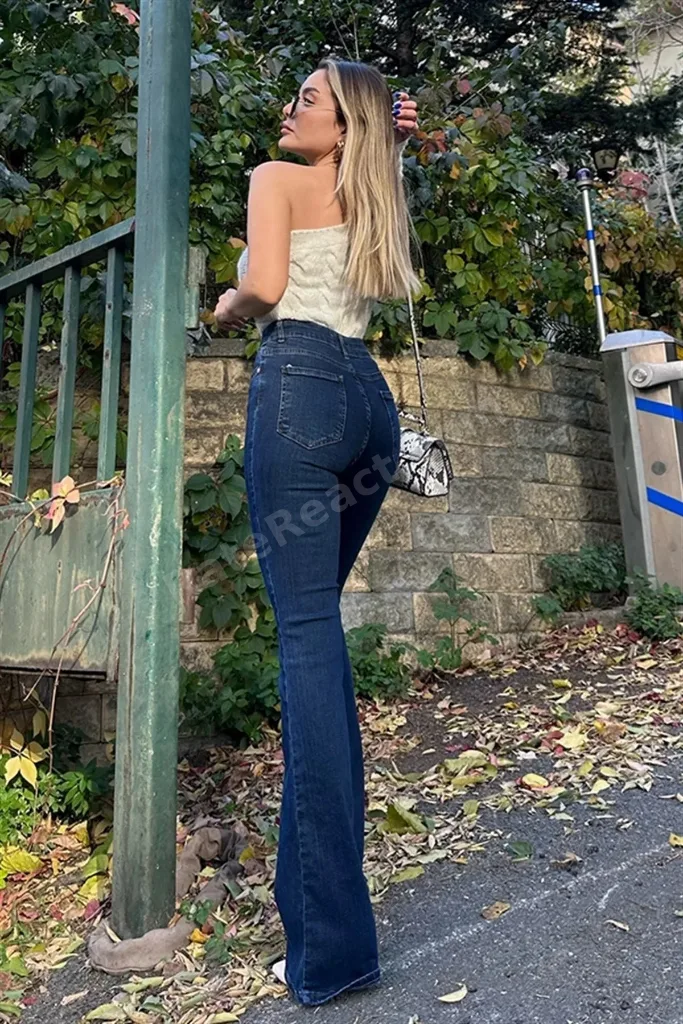 Candy Lacivert İspanyol Paça Pantolon Rahat Flare Jeans