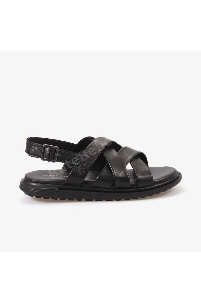 Erkek Kauçuk Tabanlı Deri Comfort Günlük Çapraz Bantlı Sandalet 555