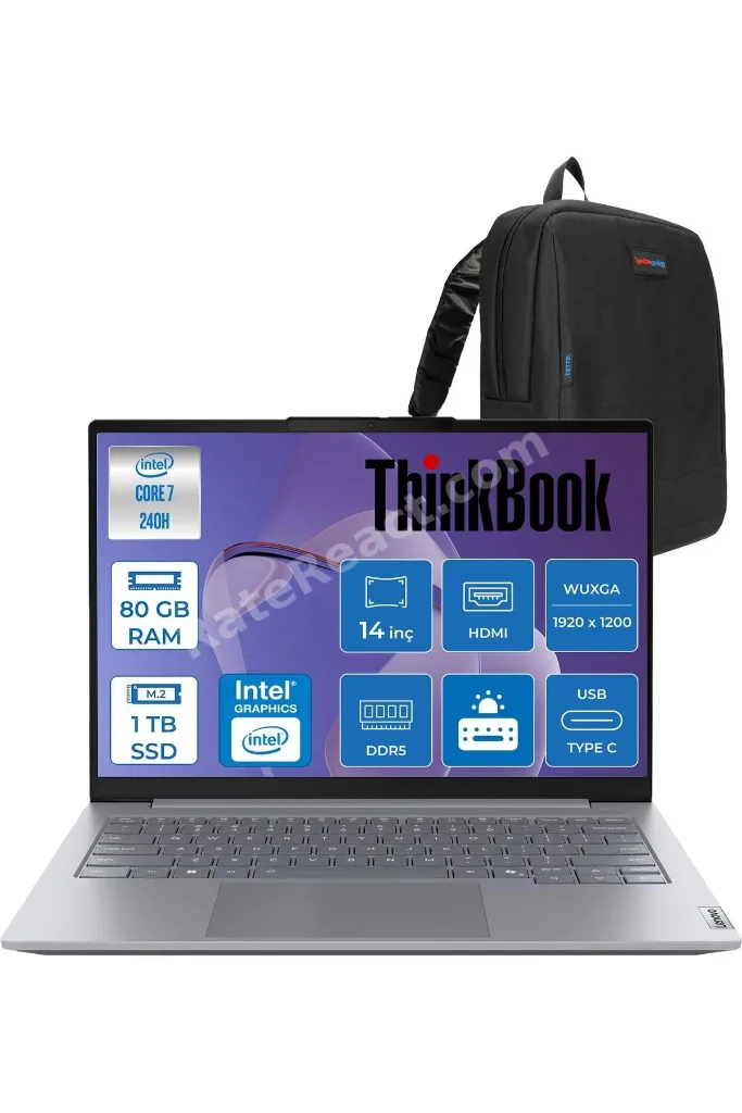 Thinkbook 14 G8 7 240H 80GB Ddr5 1tb SSD 14" Wuxga IPS 60Hz W11PRO 21SG008LTXP22 + Zettaçanta