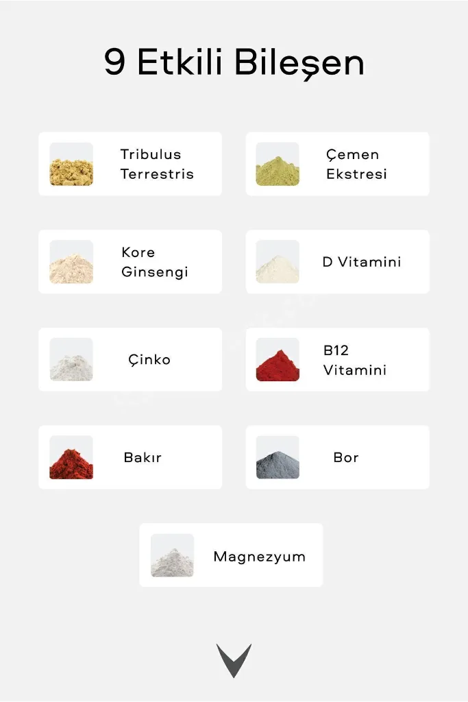 Testo Booster Tribulus Terrestris, Kore Ginsengi, Çemen, Bor, Vitamin D 90 Tablet
