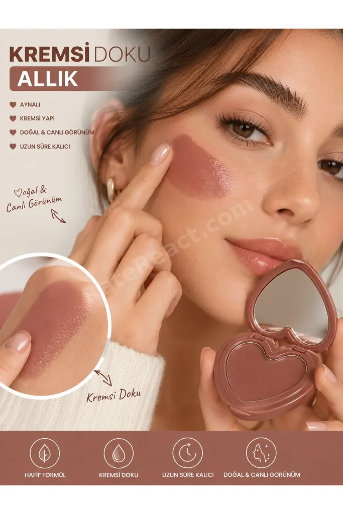 Kalpli Aynalı Krem Allık - Doğal Glow Etkili ve Uzun Süre Kalıcı Soft Pink Blush (ISLAK GÖRÜNÜM)