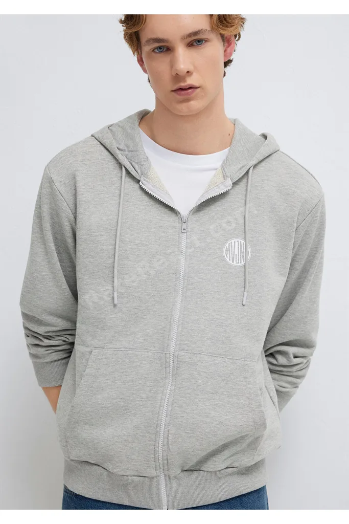 MVJNS Logo Baskılı Fermuarlı Kapüşonlu Gri Sweatshirt 0S10193-80196
