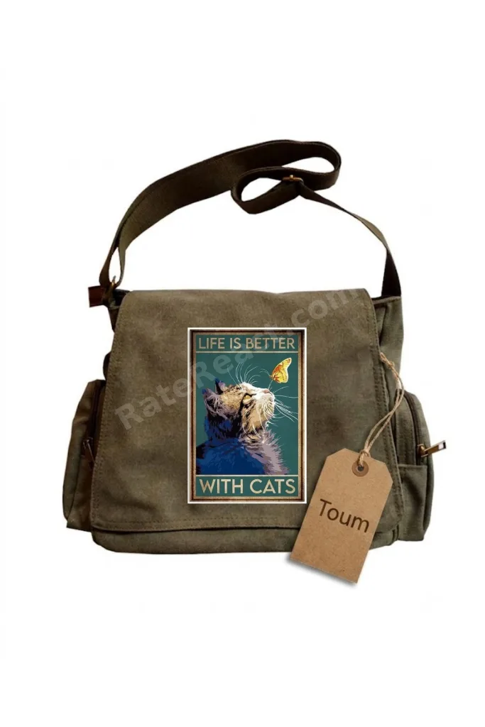 Aesthetic Animal Art Baskılı Unisex Yeşil Postacı Çantası