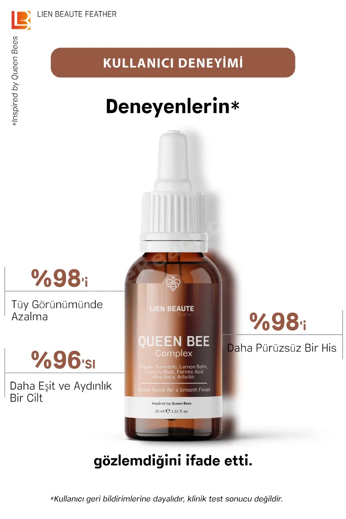 Kraliçe Arı Tüy Azaltıcı ve Ton Eşitleyici Serum Formik Asit Papaya Zerdeçal Limon Otu