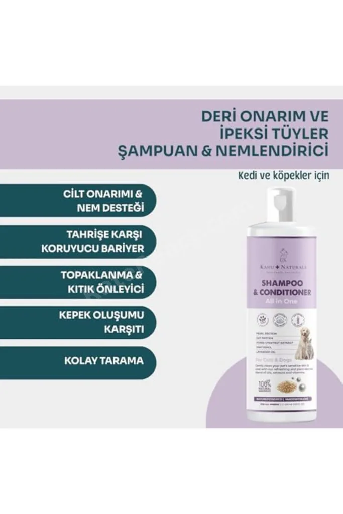 TTKTEKNOLOJİ Kahu Naturals All in One Şampuan Nemlendirici, Köpek ve Kedi, İnci ve Yulaf Proteini, A