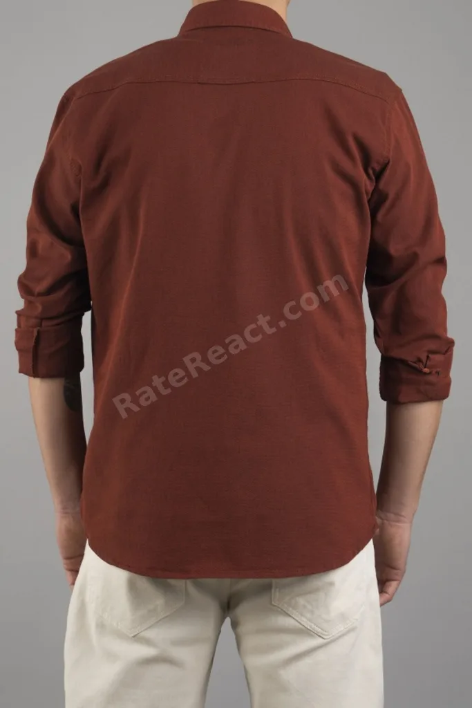Slim Fit Erkek Mevsimlik Kot Gömlek Kiremit