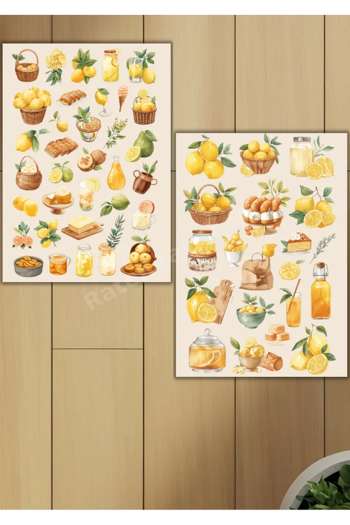 Limon Temalı Sticker Kitabı Planner Journal Ajanda Scrapbook Seti SB0008