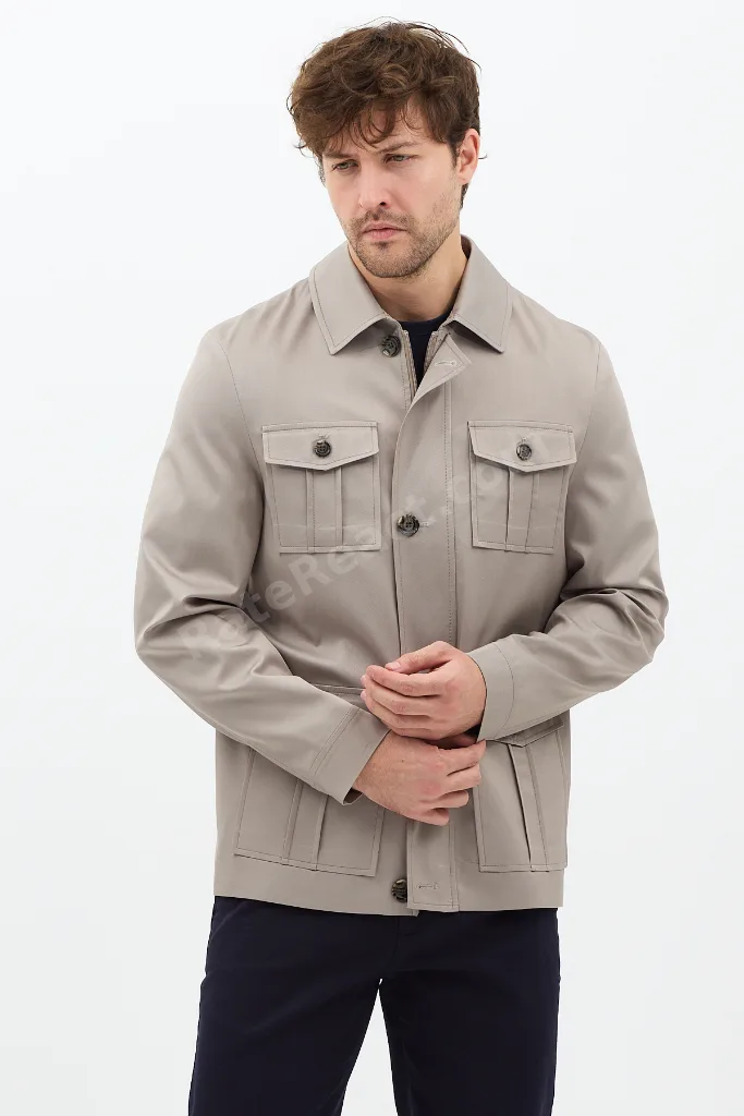 Fred Erkek Vizon İtalyan Kesim Slim Fit İlkbahar-Sonbahar Trençkot-Mont