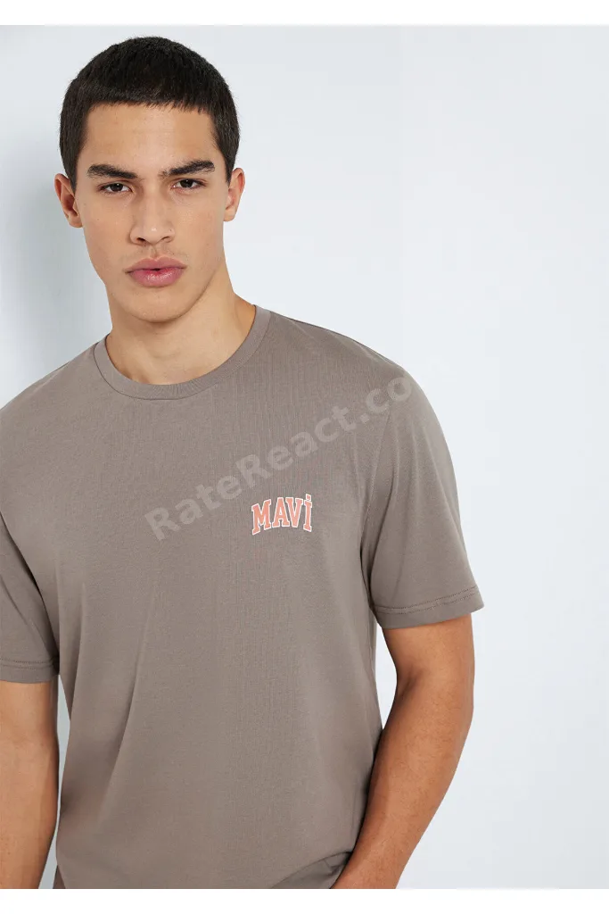 Logo Baskılı Kahverengi Tişört Regular Fit / Normal Kesim 0611714-87875