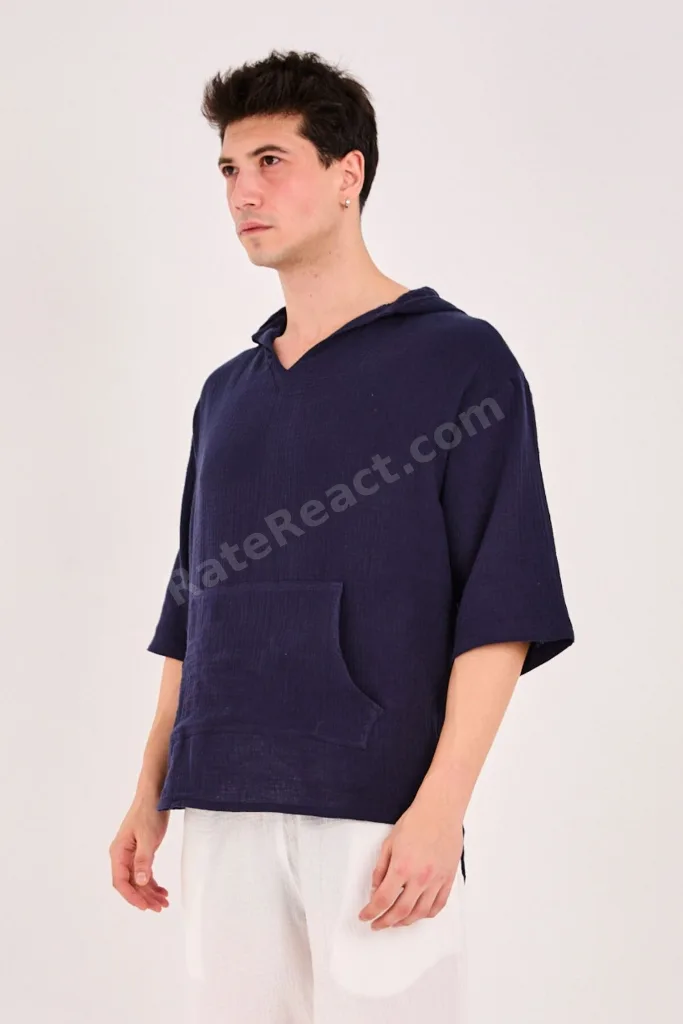 %100 Pamuk Yazlık Oversize Kapüşonlu Lacivert Sweatshirt