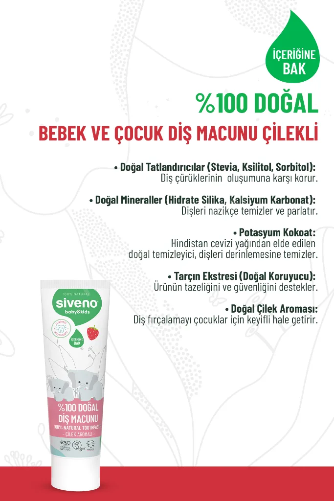 %100 Doğal Diş Macunu Çocuk İçin Çilek Aromalı Florürsüz 50 ml