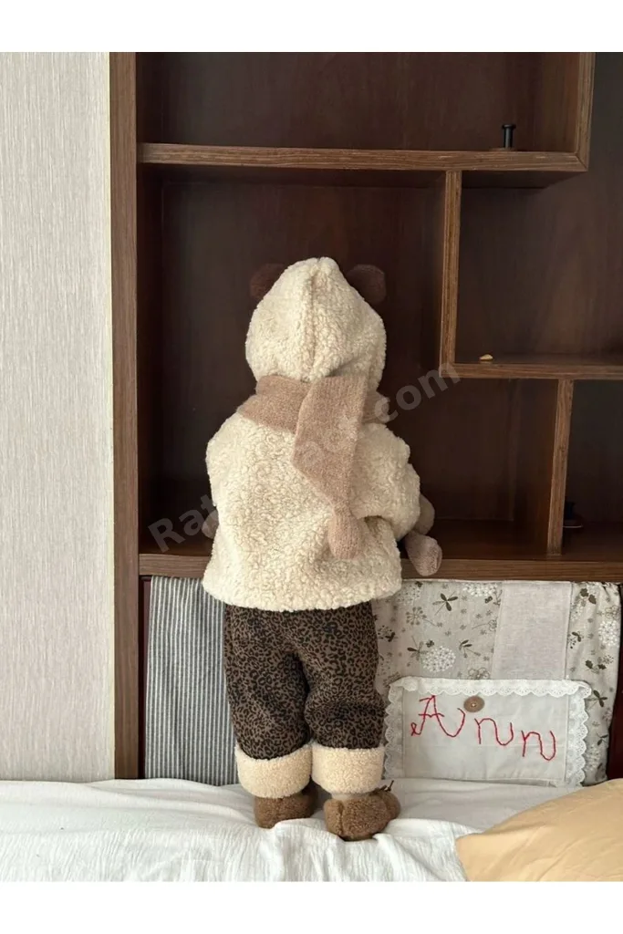Bebek Ayı Kulaklı Kışlık Kalın pamuklu Kapşonlu Kaban Mont