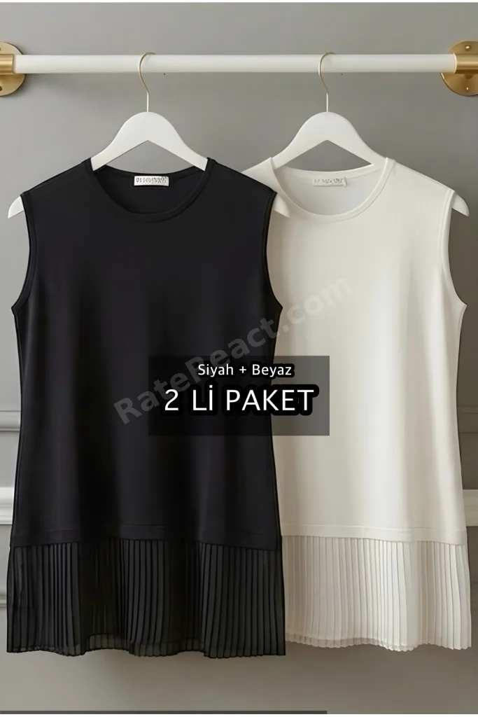 2 Lİ PAKET ETEĞİ ŞİFON PLİSELİ PENYE İÇLİK TUNİK