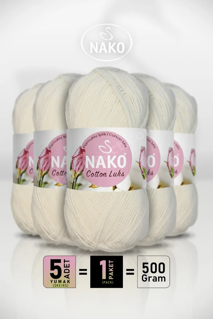 Cotton Lüks - 97570 Krem - 5'li Paket - 100gr/330m - Pamuklu Hırka Yelek Amigurumi İpi