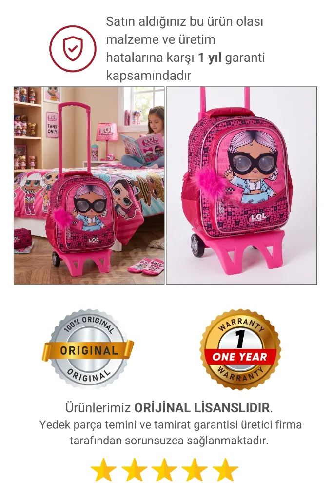 LOL Surprise BB Air Lisanslı Çıkarılabilir Çekçekli Kız Çocuk Okul Çantası 2183