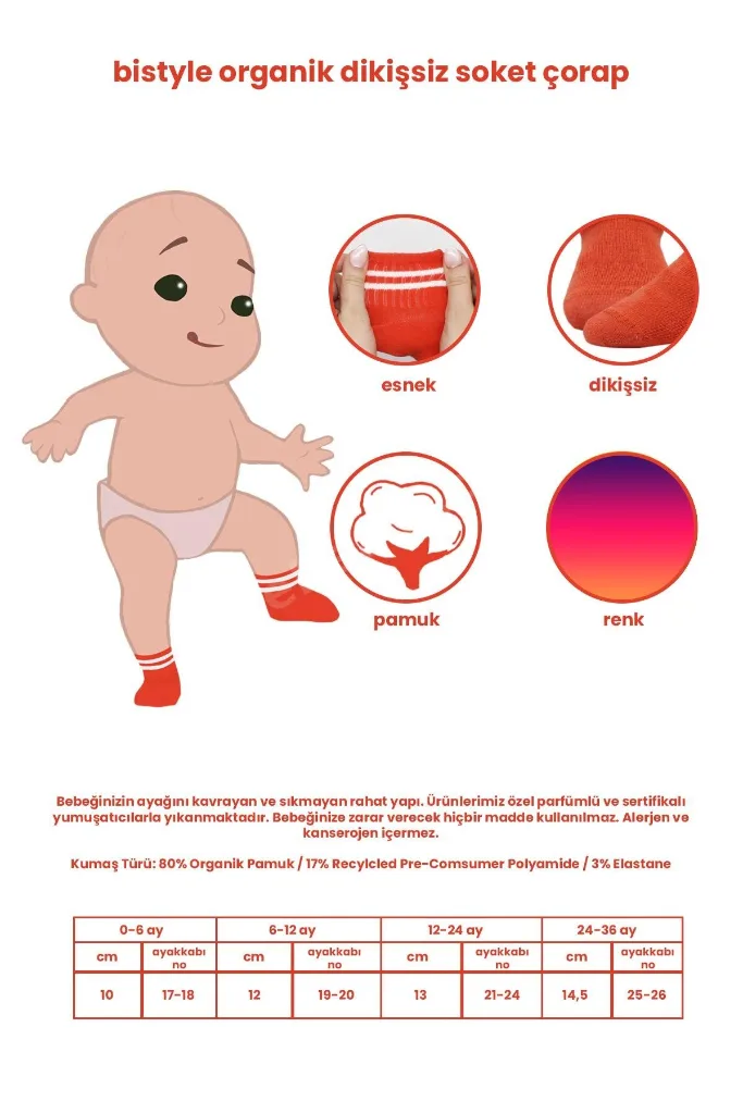 Bistil Kız Erkek Bebek Organik Basic Uzun Soket Çorap