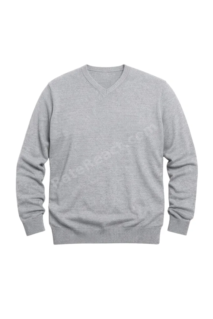 Erkek Büyük Beden Gri V Yaka Triko Kazak 3XL-4XL-5XL-6XL