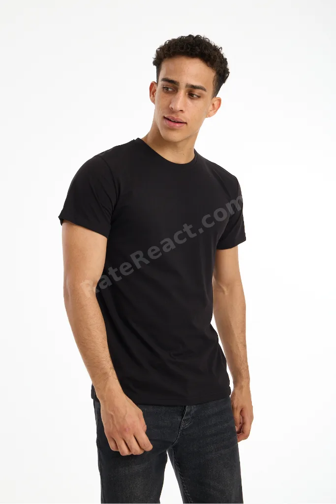 MÅNSKEN YÜKSEK İSVEÇ KALİTESİ Regular Kesim %100 Pamuk Siyah Bisiklet Yaka Premium Tişört / T-Shirt