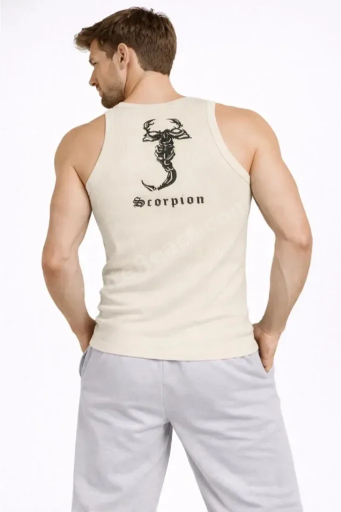 Erkek Fitilli Atlet Sıfır Yaka Slim Fit Arka Baskılı Spor Atlet