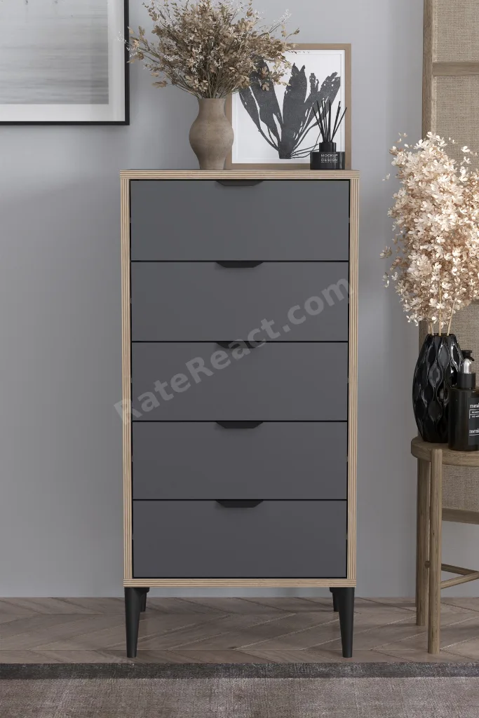 Arden 5 Çekmeceli Şifonyer/Çamaşırlık 50x105x40 cm Antrasit – Modern Tasarım