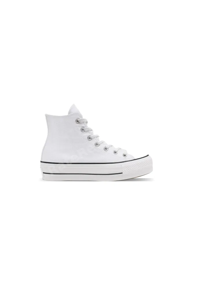 Beyaz Uzun Bilekli Unisex Bağcıklı Kalın Taban All Star Platform Sneaker Spor Ayakkabı