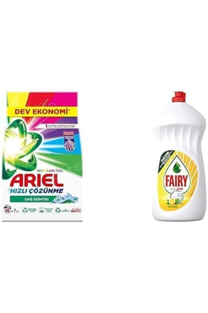 TTKTEKNOLOJİ Ariel Aqua Pudra Dağ Esintisi Toz Çamaşır Deterjanı Renklilere Özel 7 kg & Fairy Ultra