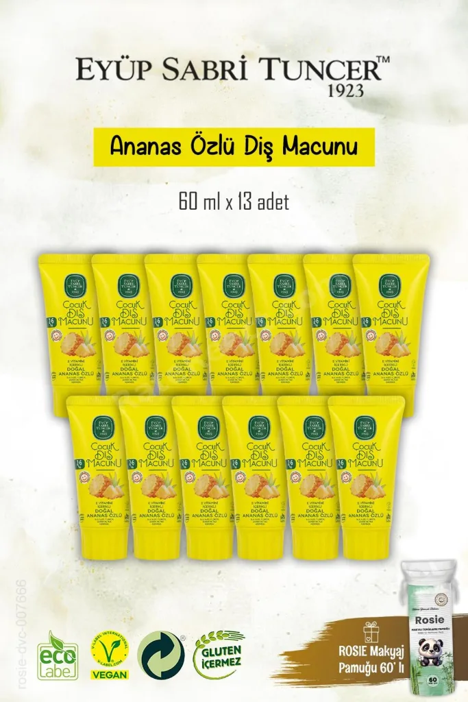 Doğal Ananas Özlü Çocuk Diş Macunu 13 Adet 60 ml, Rosie Hediye