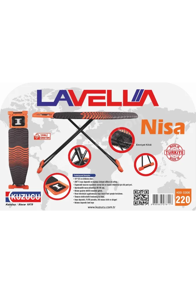 Nisa Katlanabilir Ütü Masası 43x123 cm Desenli Isıya Dayanıklı Kumaşlı