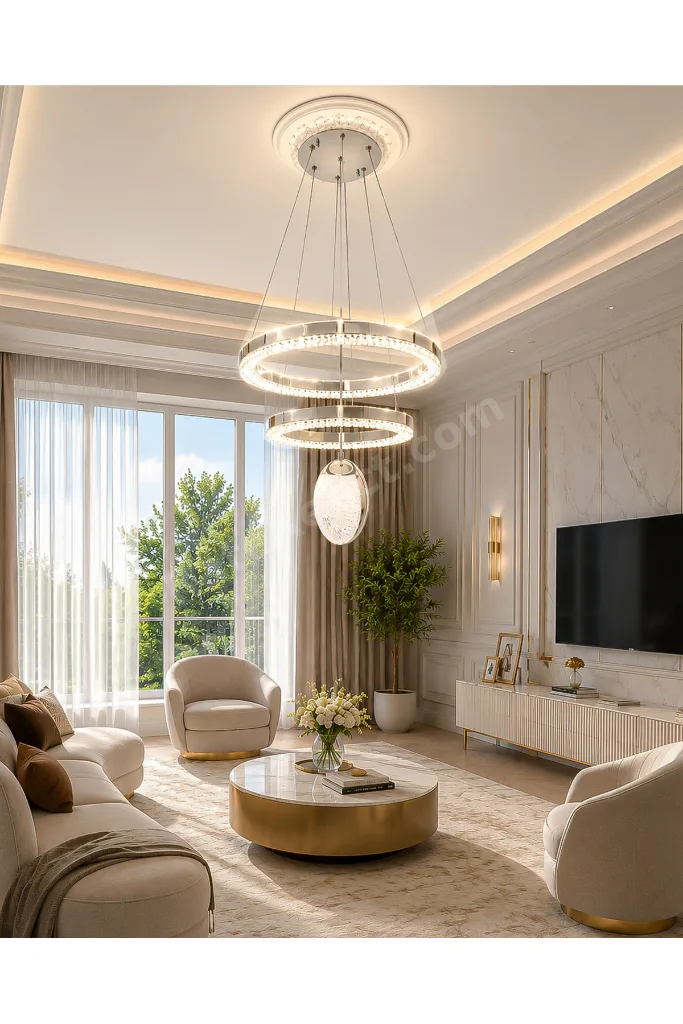 Kardelen Modern Tasarım Sarkıt Led Avize 3 Renk Işık Kristal Görünüm Oturma Odası Yemek Odası Salon Yatak Odası