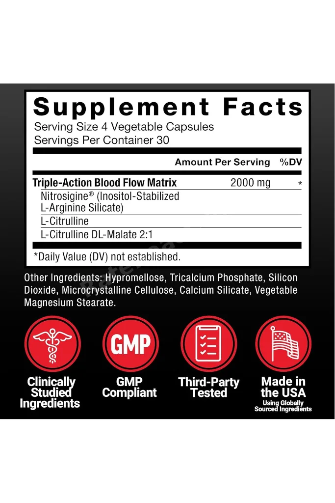 Nitric Oxide Booster Fast-Acting L-Arginine Citrulline Maximize Muscle Pumps 120 Caps
