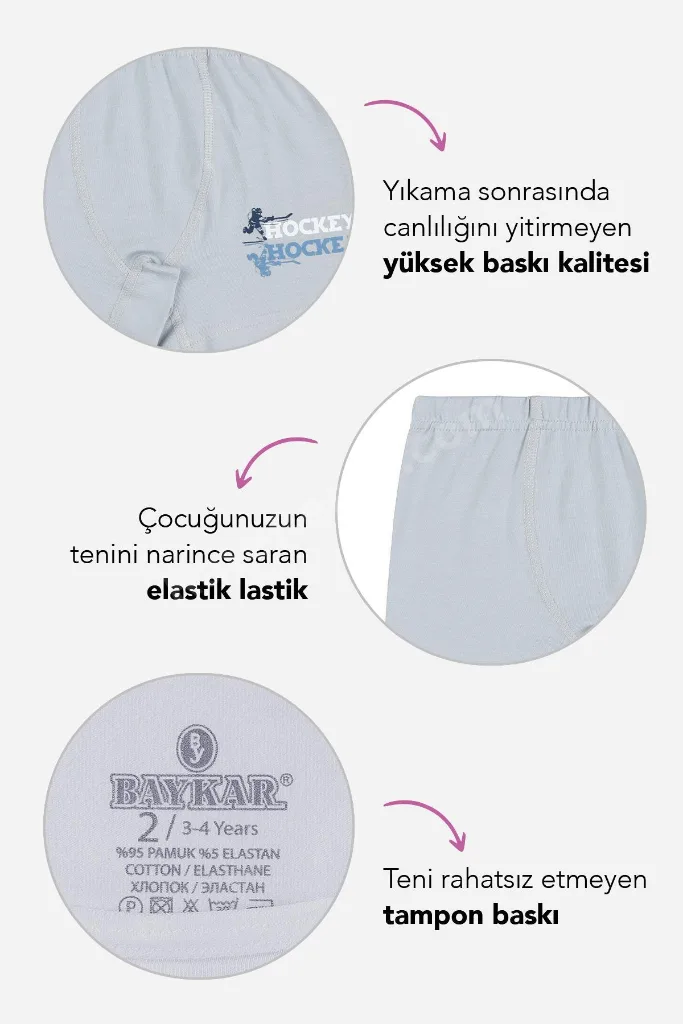 Erkek Çocuk Pamuklu Baskılı Rahat Kesim Likralı Boxer 3'lü Paket 3430 Renkli
