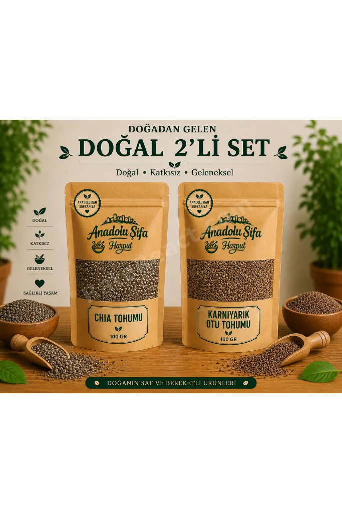 Chia Tohumu & Karnıyarık Otu Tohumu 100 Gr x2 Doğal Set