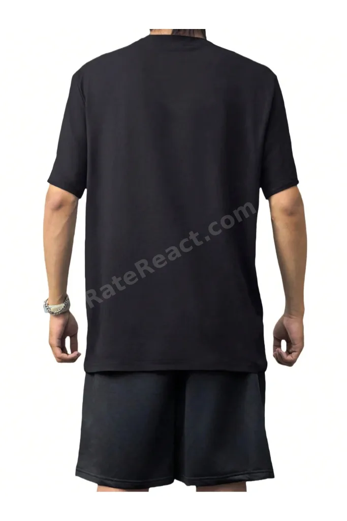 Erkek Siyah Oversize Baskılı Şort Takım Günlük ve Spor Stil