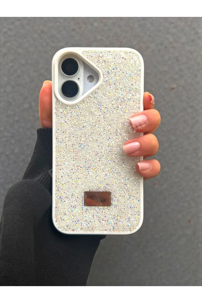 iPhone 16 Uyumlu – Beyaz Taşlı Işıltılı Silikon Kılıf Darbeye Karşı Dayanıklı Kapak