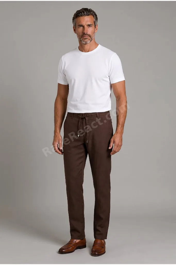 Kahve Keten Jogger İpli Spor Pantolon