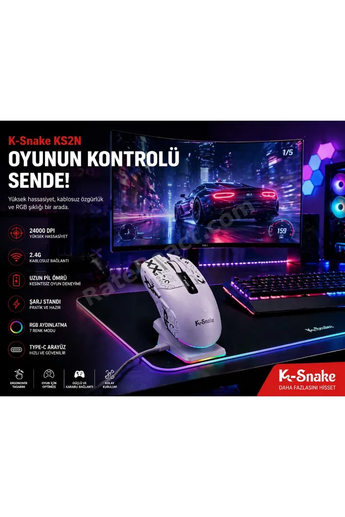 RGB Gaming Mouse 24000 DPI Kablosuz 2.4G Bluetooth Type-C Şarjlı Oyuncu Mouse