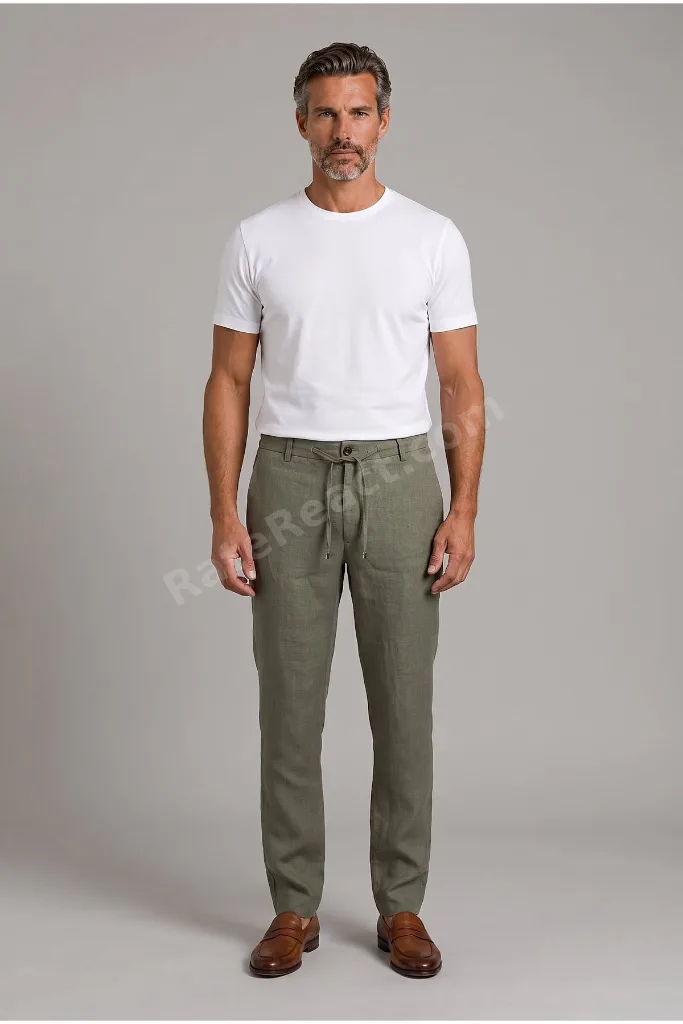 Haki Keten Jogger İpli Spor Pantolon